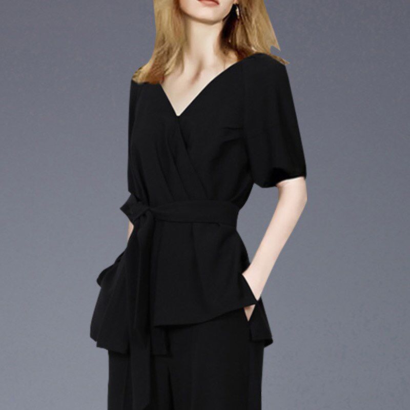 欧美女神范气质休闲套装女2025夏季新款衬衫显瘦上衣长裤子两件套