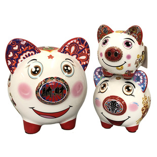 猪仔储蓄罐陶瓷摆件手绘招财猪儿童猪猪存钱罐客厅卧室婴儿房装饰