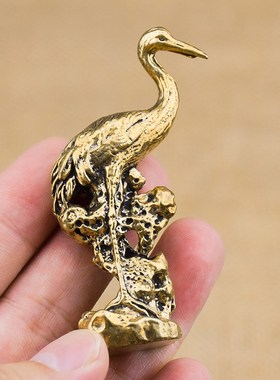黄铜松鹤延年仙鹤摆件装桌面饰品送长辈祝寿小摆件茶宠创意小礼物