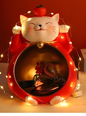 玄关招财猫放钥匙收纳摆件轻奢入户进门口鞋柜托盘收纳盒乔迁礼物