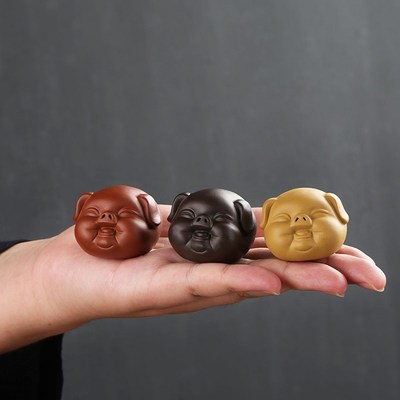 晨翔指尖小茶宠紫砂创意手工福气小猪可爱迷你生肖猪茶玩可养摆件