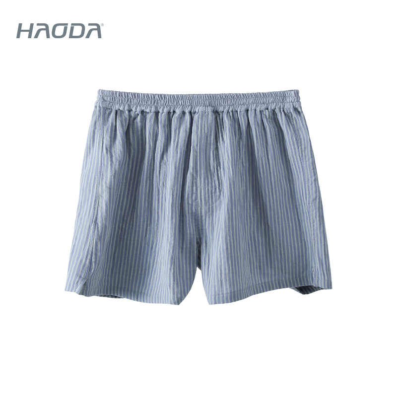 【裸感】昊达男士春夏纯棉睡裤条纹阿罗裤简约可外穿设计中腰平角