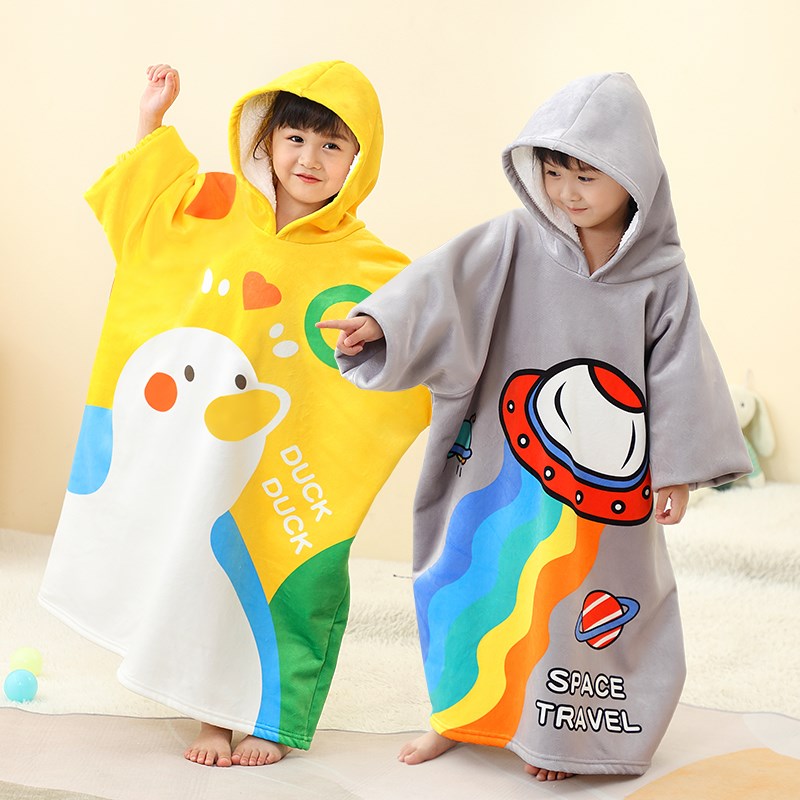 儿童家居服男童女孩连体睡衣秋冬加厚2024新款睡袍保暖法兰绒浴袍