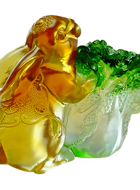 琉璃抱白菜兔子摆件店铺开业招财工艺礼品摆饰创意可爱客厅装饰品