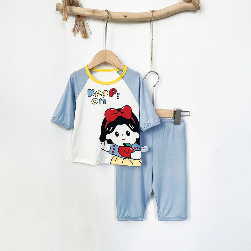 儿童睡衣套装夏季宝宝家居服中袖衣服男女童空调服卡通透气七分袖