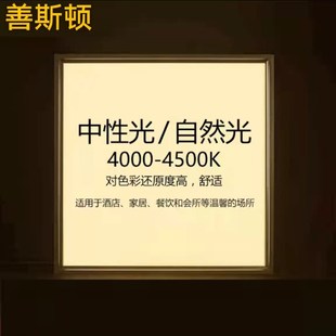 暖光平板灯集成吊顶600x600led灯自然光暖白光4000K中性光