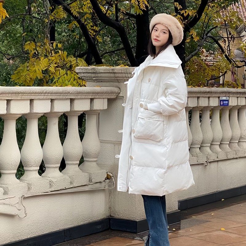 韩国高级感娃娃领羽绒棉服女冬加厚2024年新款中长款羊羔毛棉衣潮