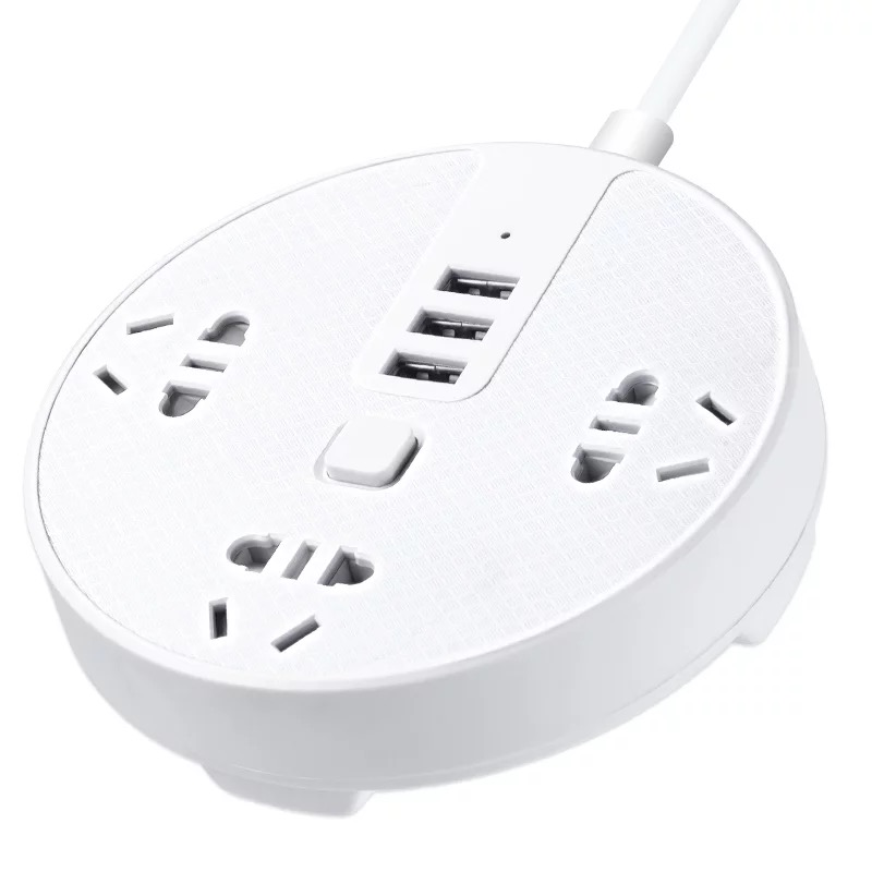 排插墙壁固定圆形插板带线电动车充电插座多孔插排5米插线板加长