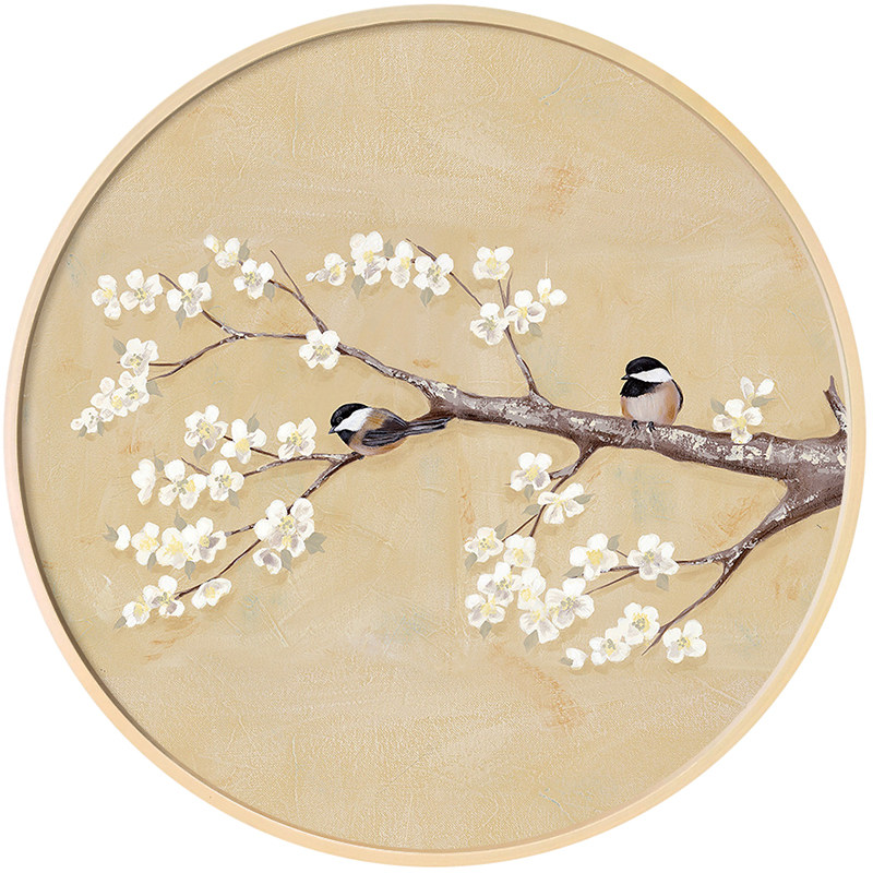 茶室背景墙装饰画中式客厅墙画心经挂画玄关圆形花鸟画茶桌古韵画