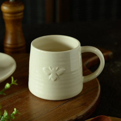三拾家 蜜蜂浮雕杯陶瓷马克杯咖啡杯 牛奶早餐杯喝水杯家用高级感