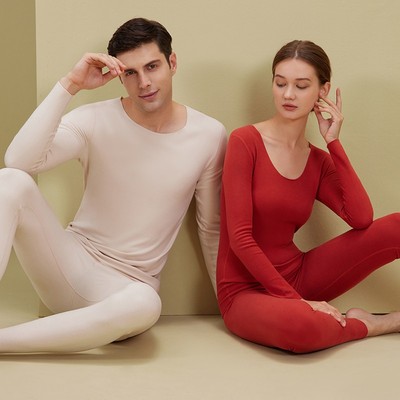 情侣秋衣秋裤套装男加厚加绒自发热修身内穿低领女无痕保暖内衣冬