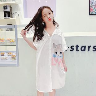 女童睡衣衬衫裙夏季休闲居家服公主风睡衣仙气长款中大童亲子母女