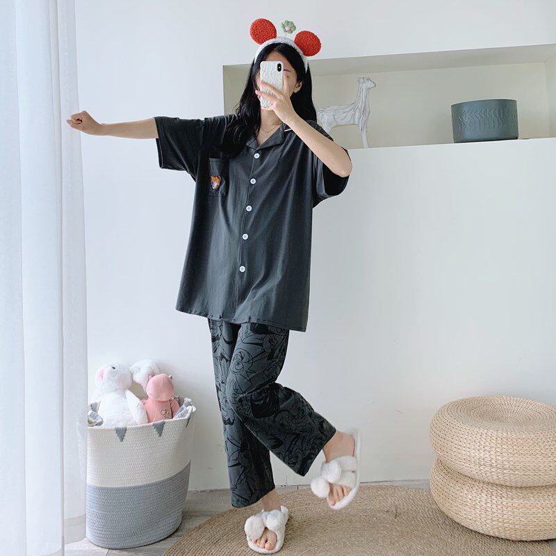 卡通情侣开衫纯棉睡衣加肥大码短袖长裤两件套胖mm宽松家居服男女,女士内衣/男士内衣/家居服,睡衣/家居服套装,淘宝优惠券,粉丝福利购,淘宝优惠卷