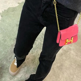 梨型身材高腰黑色开叉微喇牛仔裤女大码胖妹妹显瘦拖地窄版直筒裤