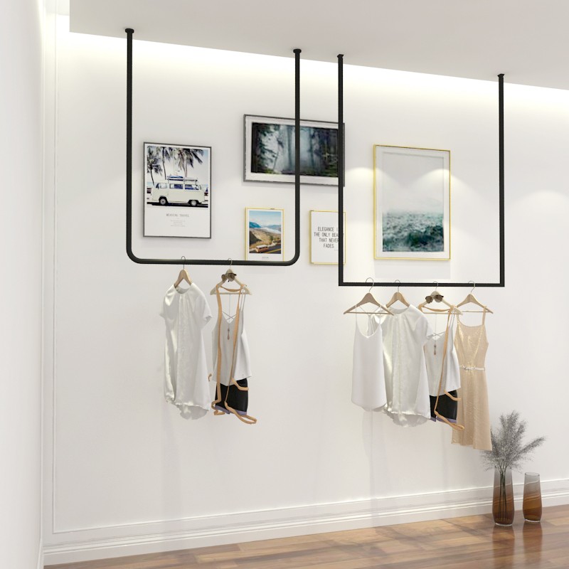 服装店展示架吊架铁艺服装架悬挂陈列架吊顶挂衣服架子上墙架子