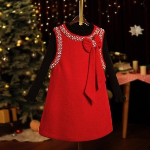 女童毛呢背心公主连衣裙子儿童装秋冬装冬季加绒2024新款毛衣套装