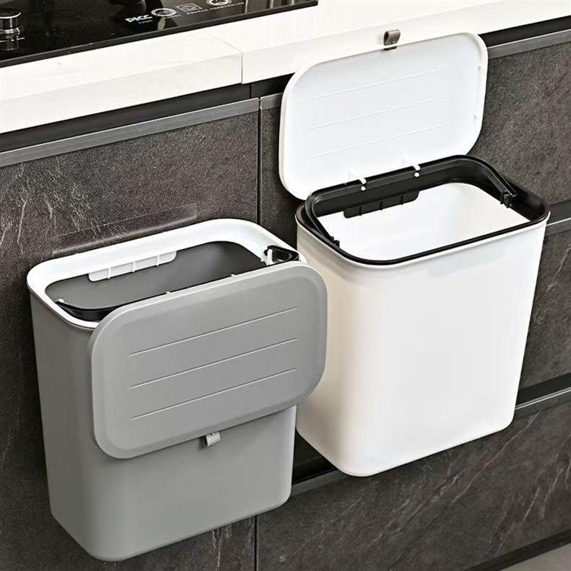 厨房免打孔垃圾桶壁挂式家用带盖防臭厕所卫生间纸篓厨余收纳