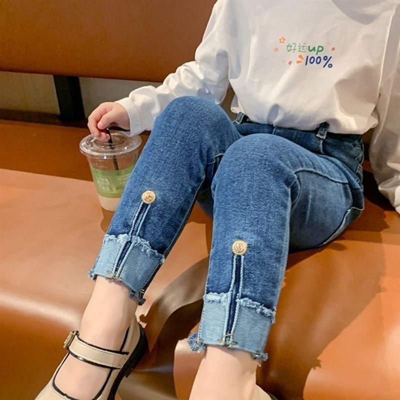 女童牛仔裤2025新款洋气休闲长裤儿童修身小脚裤春秋装宝宝铅笔裤图片