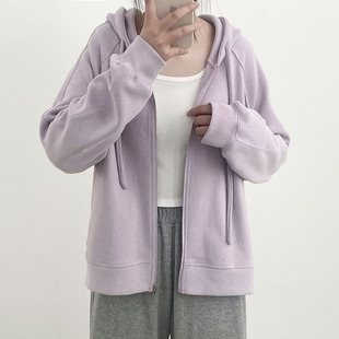 插肩袖卫衣女短款开衫2023春秋款新款连帽外套宽松拉链上衣小个子