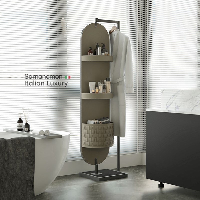 意式挂衣架卧室落地衣帽架带镜子一体客厅家用可旋转多功能置物架