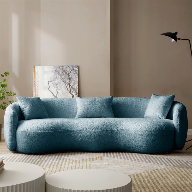 北欧极简弧形波浪形沙发羊羔绒小户型客厅布艺沙发咖啡厅民宿定制