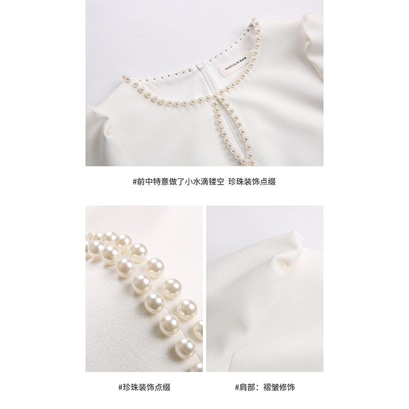 韩语琳 白色长袖收腰连衣裙2025新款女春季法式气质短款a字裙裙子