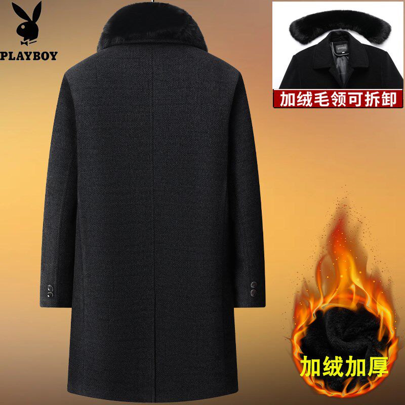 冬季爸爸装加绒加厚老人雪尼尔长款毛呢呢子大衣男中老年爷爷外套