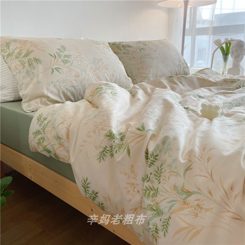 素雅的生活美式田园纯棉四件套自然系民宿风1.8m床笠全棉床品