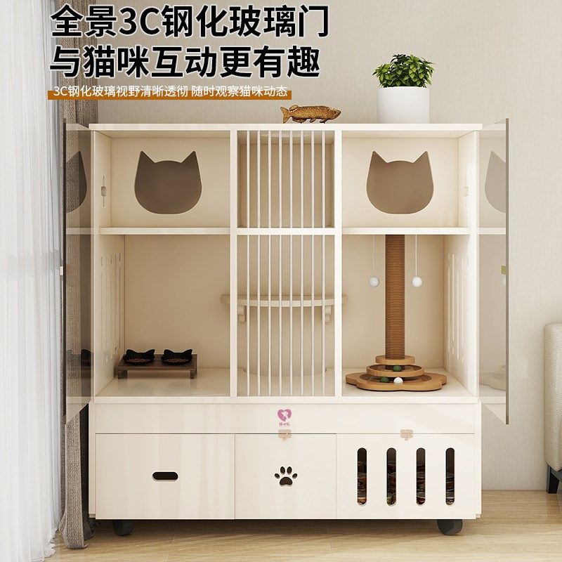 实木猫别墅家用室内超大宠物猫咪猫窝猫笼猫屋猫柜猫房子带厕一体