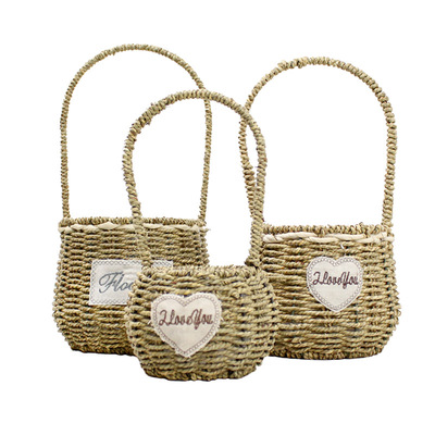 欧式创意手提花篮柳编草编藤编篮子插花手工编织蓝多肉小花盆