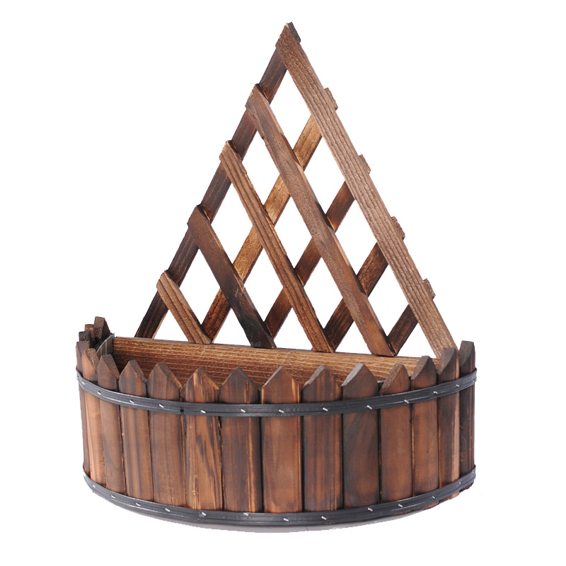 尖头栅栏花盆壁挂多肉花槽挂盆吊盆碳化木防腐木花箱吊篮阳台花架