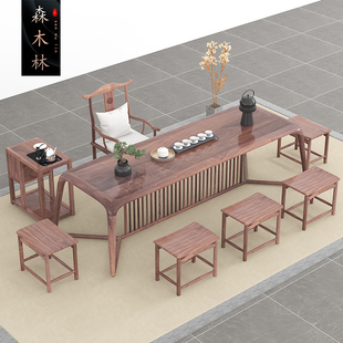 新中式全实木泡茶桌茶室黑胡桃木简约茶台客厅艺术风格型整装茶几