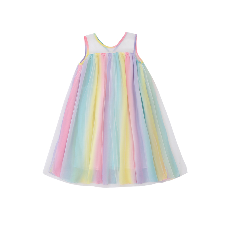 女童连衣裙夏装2020新款儿童裙子洋气彩虹裙沙滩长裙网纱公主长裙