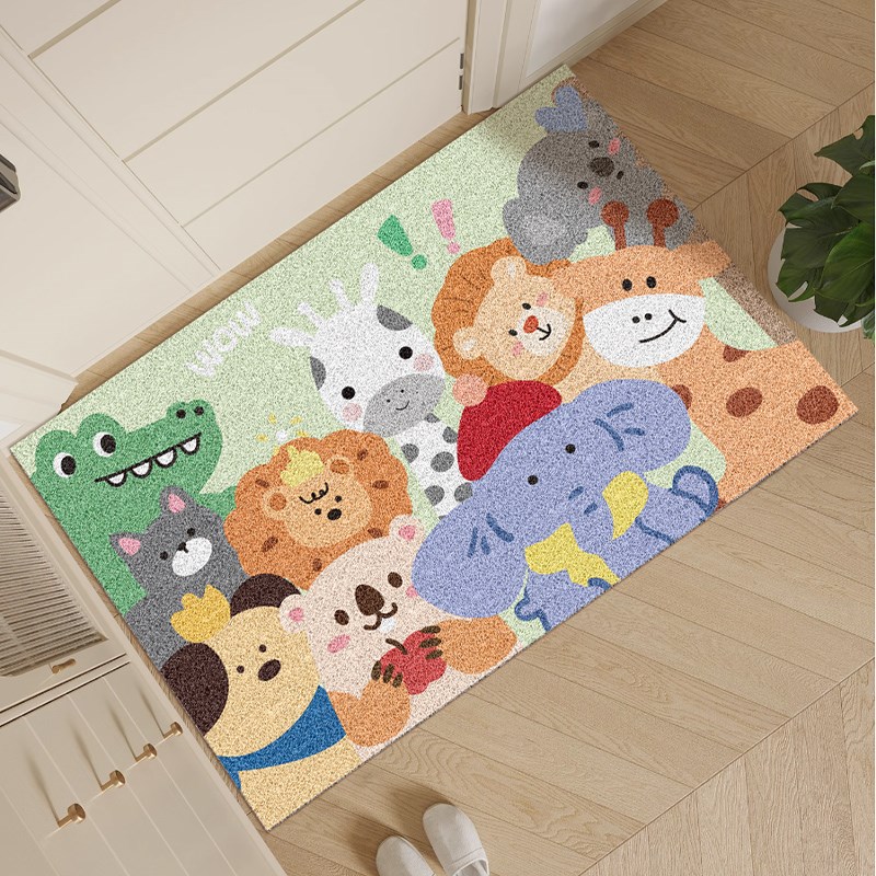 卡通动物丝圈入户门地垫防滑免清洗脚垫家用玄关进门耐磨刮土垫子