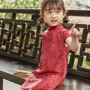 女童旗袍裙夏季薄款2022新款儿童红色改良民国古装宝宝汉服中国风