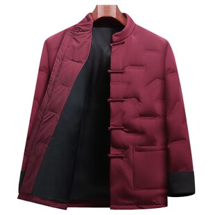 男士唐装羽绒服爷爷过大寿服装老人生日衣服中老年套装冬季爸爸装