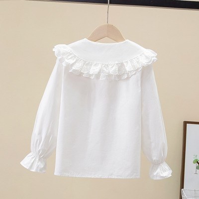 女童衬衫春秋儿童2024新款白色衬衣娃娃领纯棉小女孩大童长袖上衣
