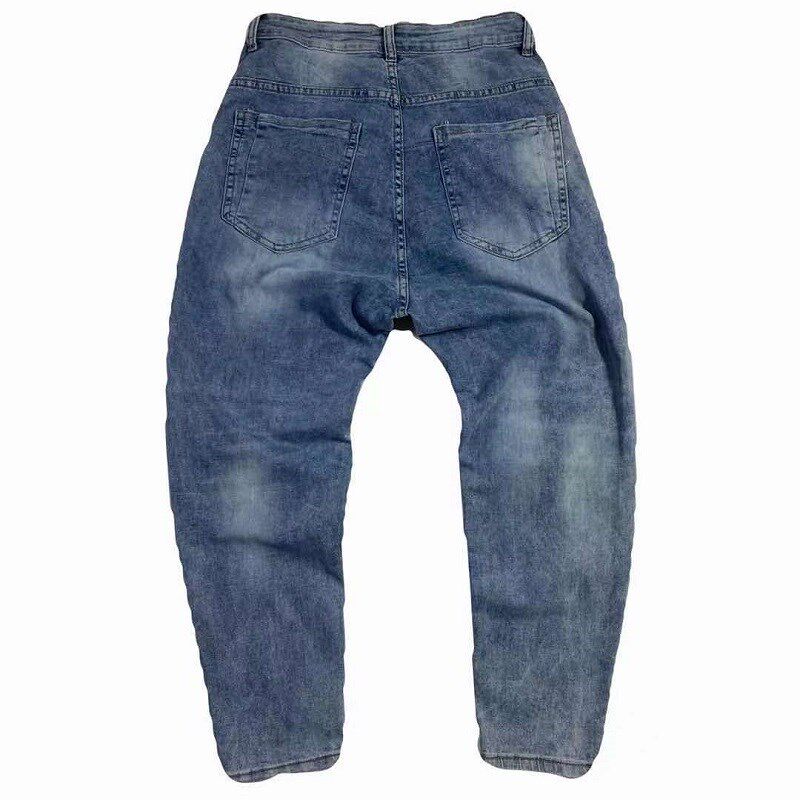 四季纯棉洗水柔软弹力老爹高腰牛仔立体裁剪磨破漏洞休闲男士长裤