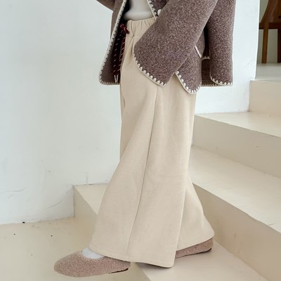 女童加绒裤子2025新款儿童冬装加厚一体绒阔腿裤秋冬款女孩休闲裤