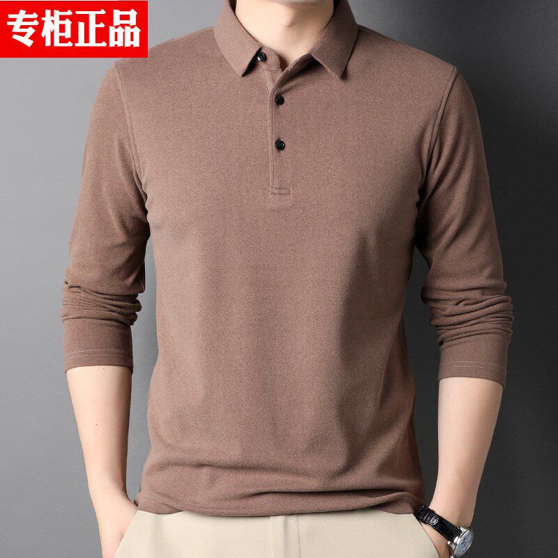 双面德绒长袖t恤男士翻领内搭打底衫2021年新款中年爸爸秋装上衣