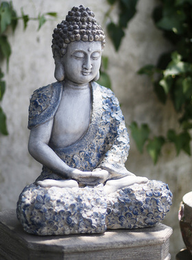 新中式顶楼禅意佛像摆件装饰庭院阳台花园露台布T置景观别墅摆设