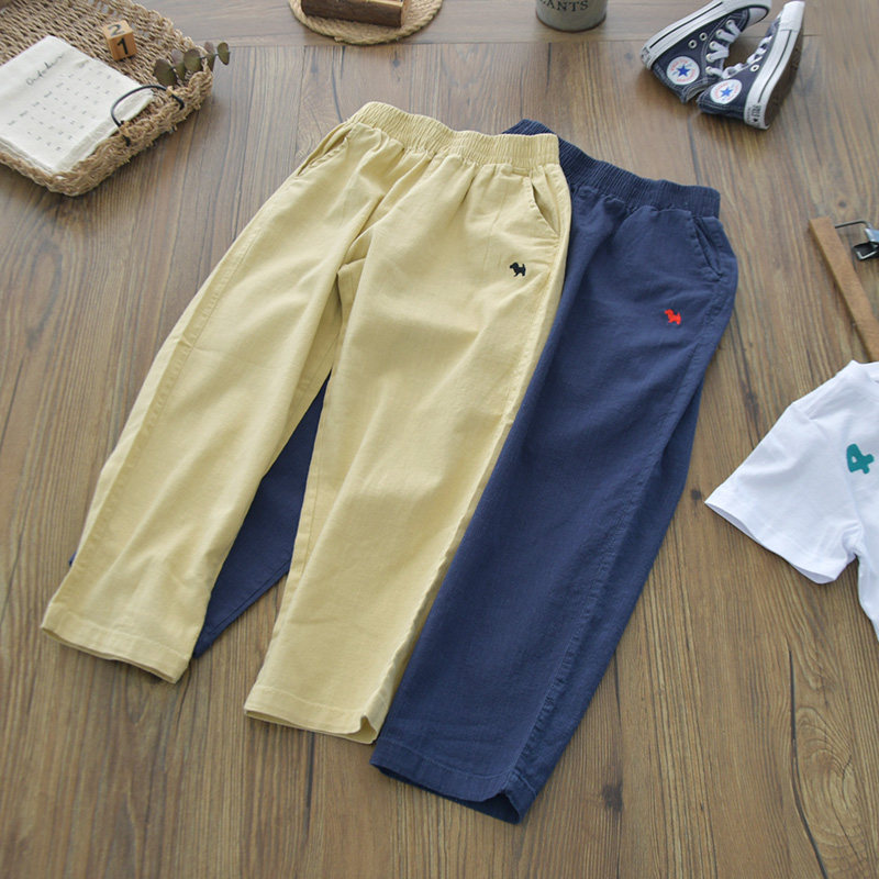 薄柔软透气棉麻~儿童夏季纯棉散脚休闲长裤男童女童宽松防蚊裤