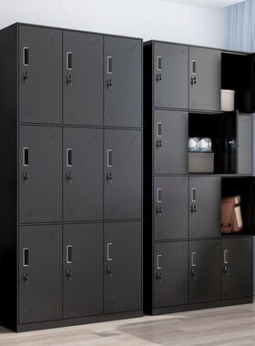 黑色更衣柜员工宿舍铁皮储物柜带锁加厚收纳柜健身房更.衣室换衣