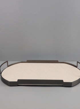 现代简约几何金属皮革托盘u摆件客厅卧室玄关酒店样板房家居装饰