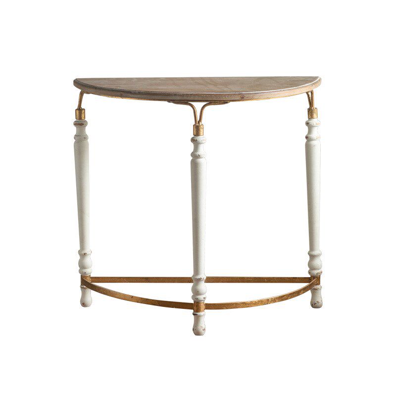 侘寂风半圆桌子玄关台靠墙装饰置物架民宿复古走廊仿古实木隔断台