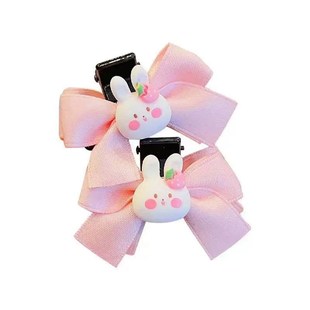 女童甜美丝带蝴蝶结兔兔抓夹儿童郁金香公主双面发夹布艺侧边夹