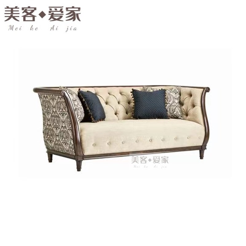 美式沙发art家具夏图三人沙发 美式实木雕花法式大马士革花布沙发