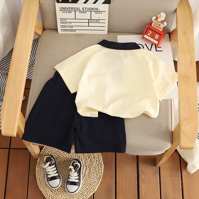 儿童Polo衫套装2024新款夏季男女宝宝中小童短袖t短裤洋气两件套