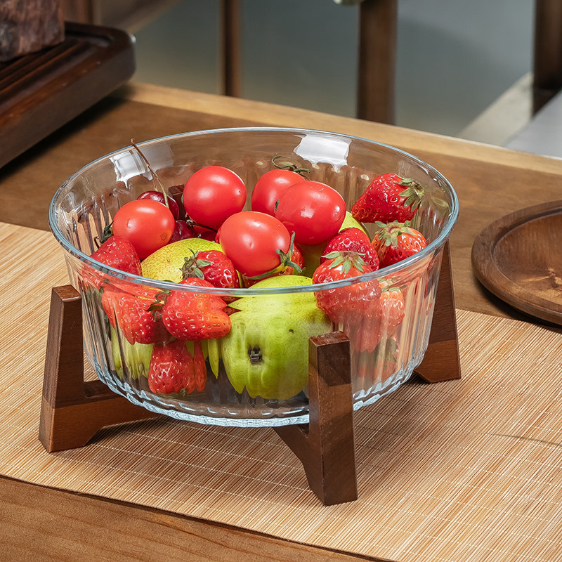 高级感中式高脚玻璃水果盘家用客厅茶几摆件干果盒糖果零食坚果盘