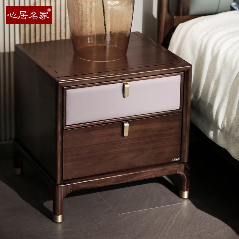 心居名家实木床头柜新中式卧室家具轻奢乌金木柜子
